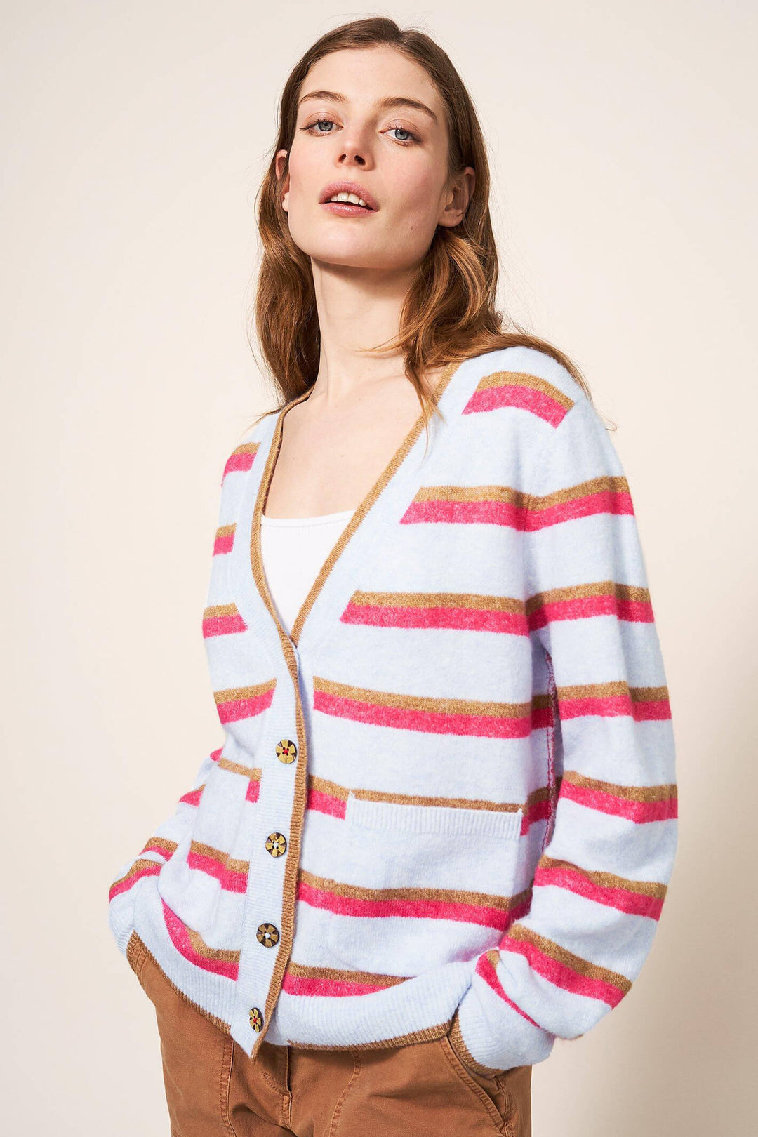 White Stuff 439270 Blue Striped Jamie Cardigan - Shirley Allum Boutique