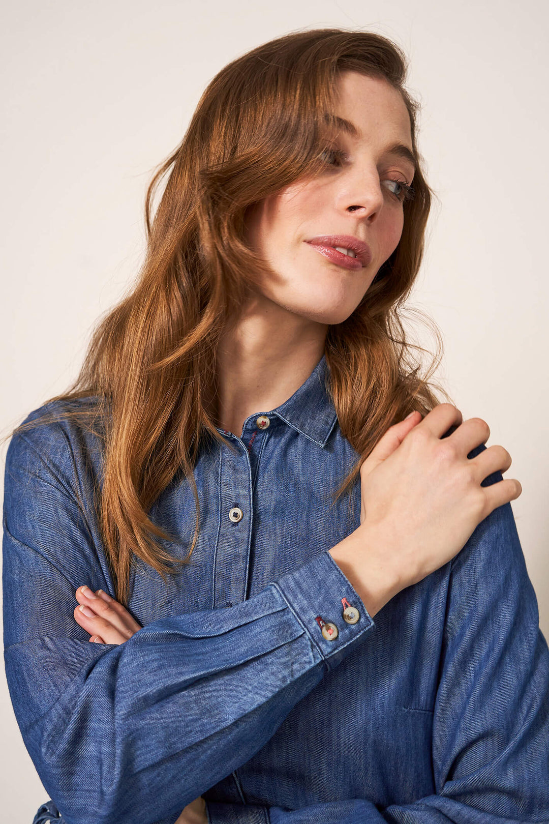 White Stuff 439496 Mid Denim Jade Blue Denim Shirt Dress - Shirley Allum Boutique