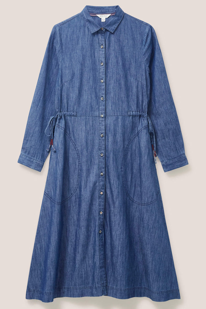 White Stuff 439496 Mid Denim Jade Blue Denim Shirt Dress - Shirley Allum Boutique