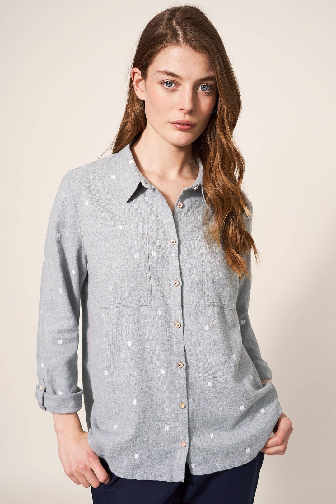 White Stuff 439531 Sophie Grey Organic Cotton Shirt - Shirley Allum Boutique