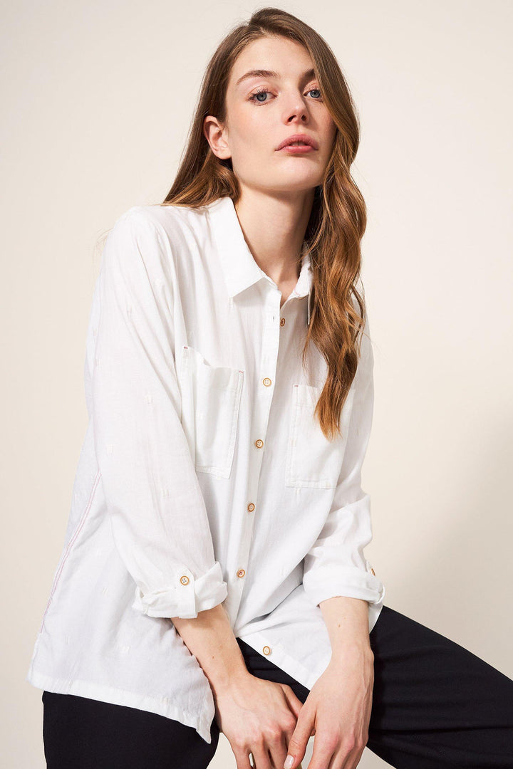 White Stuff 439531 Sophie Pale Ivory Organic Cotton Print Shirt - Shirley Allum Boutique