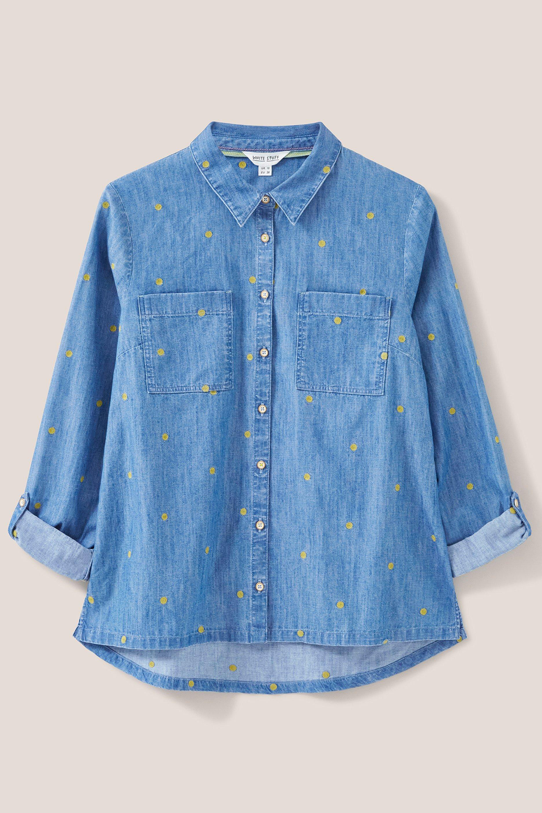 White Stuff 439532 Sophie Blue Denim Embroidered Shirt - Shirley Allum Boutique