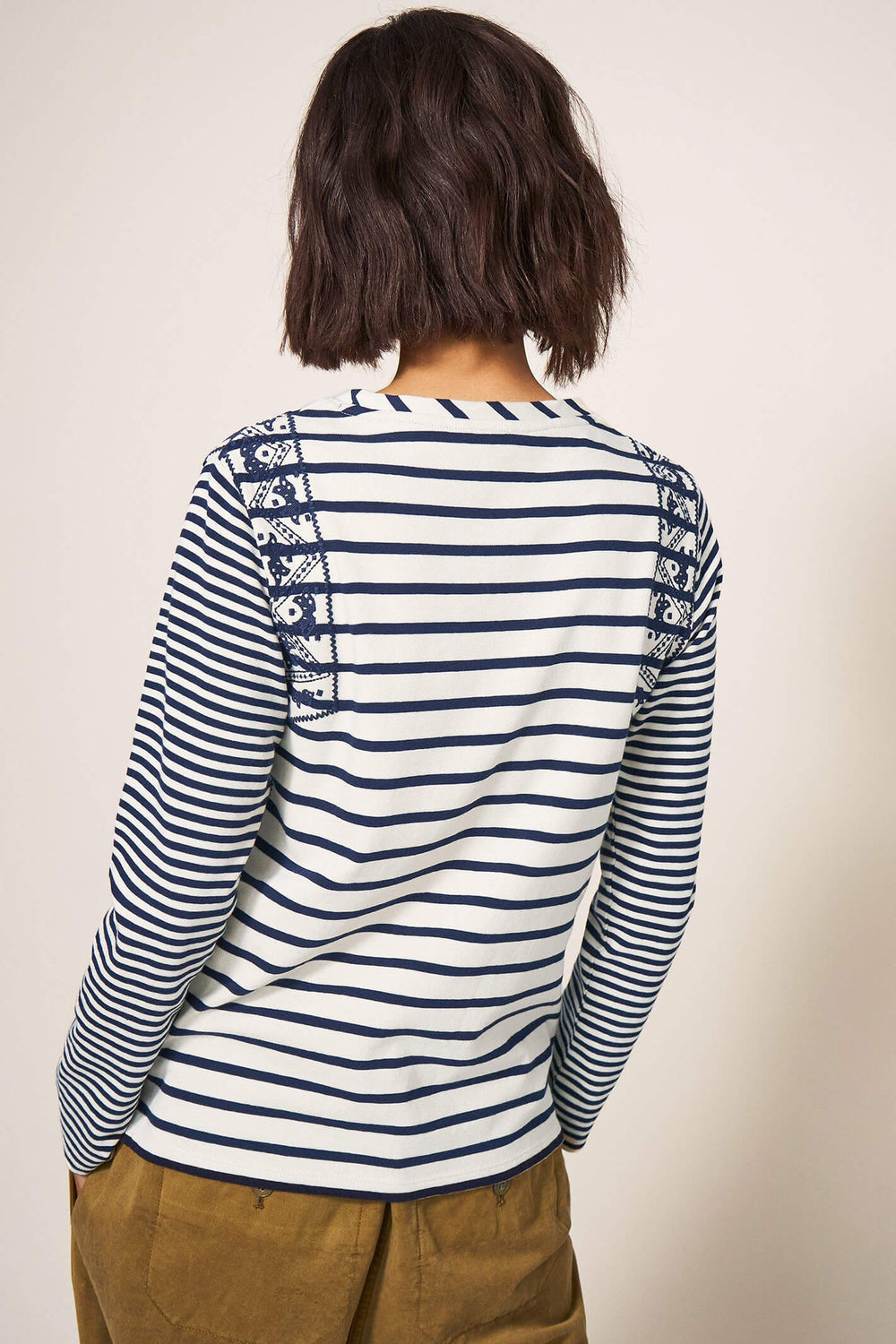 White Stuff 439557 Whisper Interlock Navy Blue Multi Stripe T-Shirt - Shirley Allum Boutique