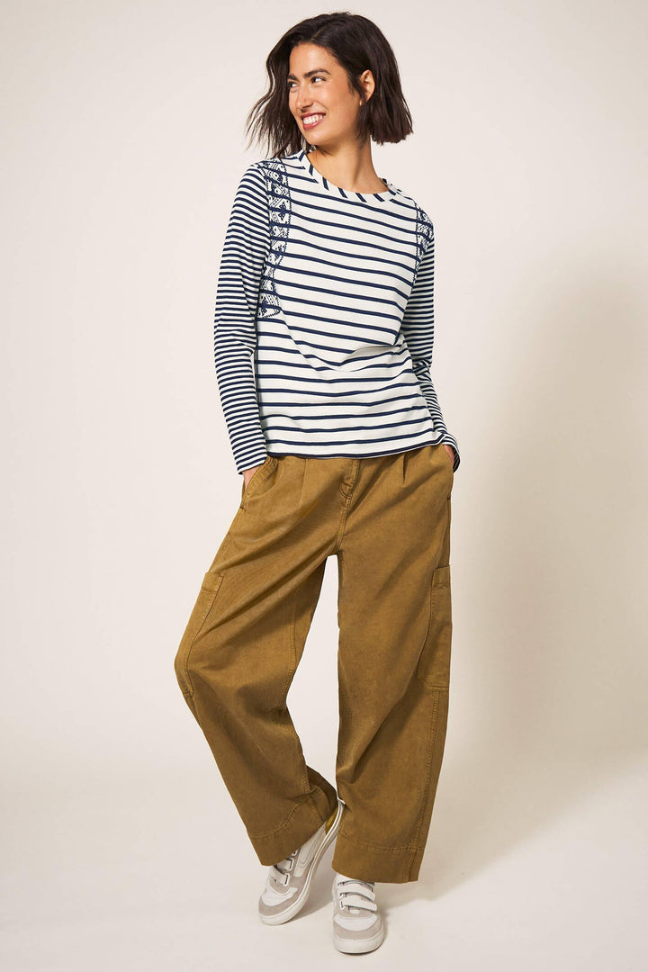 White Stuff 439557 Whisper Interlock Navy Blue Multi Stripe T-Shirt - Shirley Allum Boutique