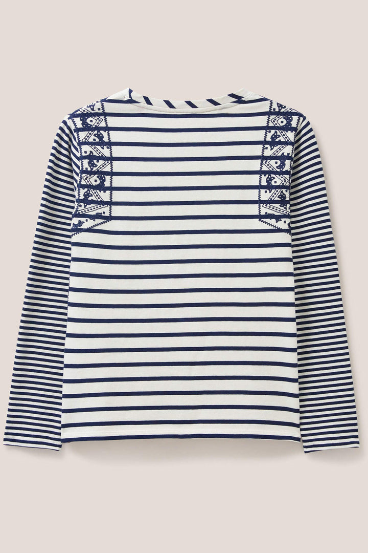 White Stuff 439557 Whisper Interlock Navy Blue Multi Stripe T-Shirt - Shirley Allum Boutique