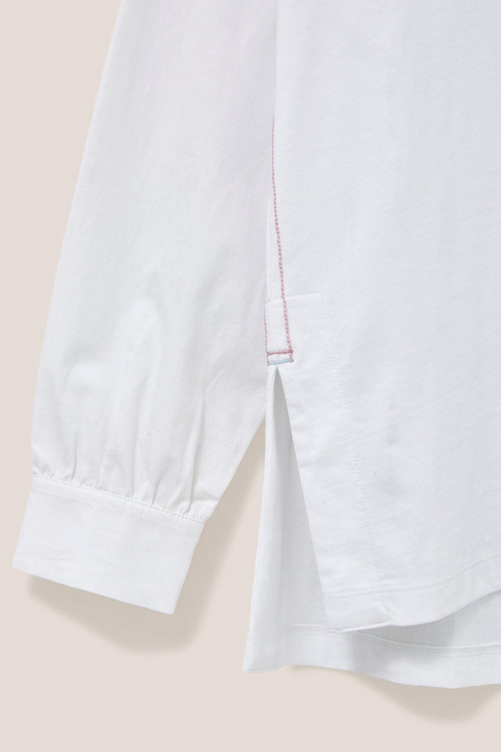 White Stuff 439569 Fran Brilliant White Split Neck Top - Shirley Allum Boutique