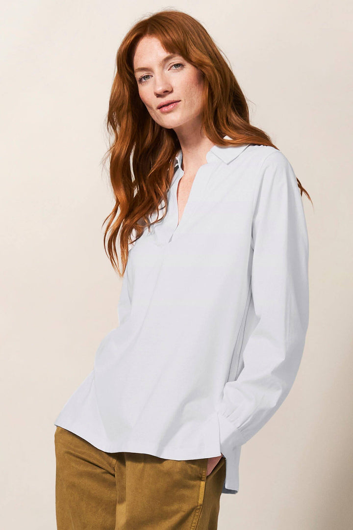 White Stuff 439569 Fran Brilliant White Split Neck Top - Shirley Allum Boutique