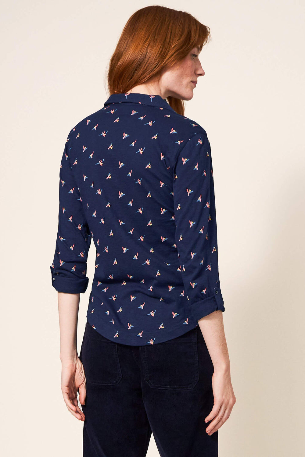 White Stuff 439572 Navy Annie Jersey Print Shirt - Shirley Allum Boutique