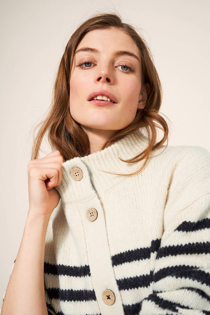 White Stuff 439580 Ivory Bonnie Navy Stripe Cardigan - Shirley Allum Boutique