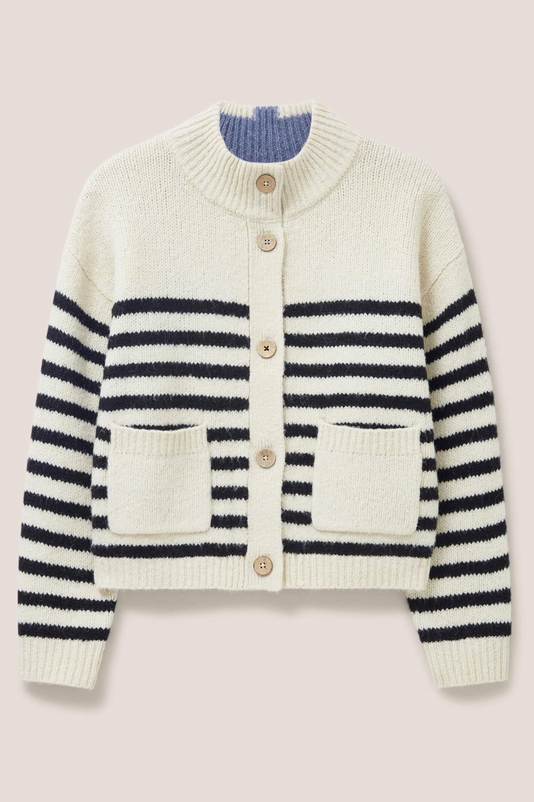White Stuff 439580 Ivory Bonnie Navy Stripe Cardigan - Shirley Allum Boutique