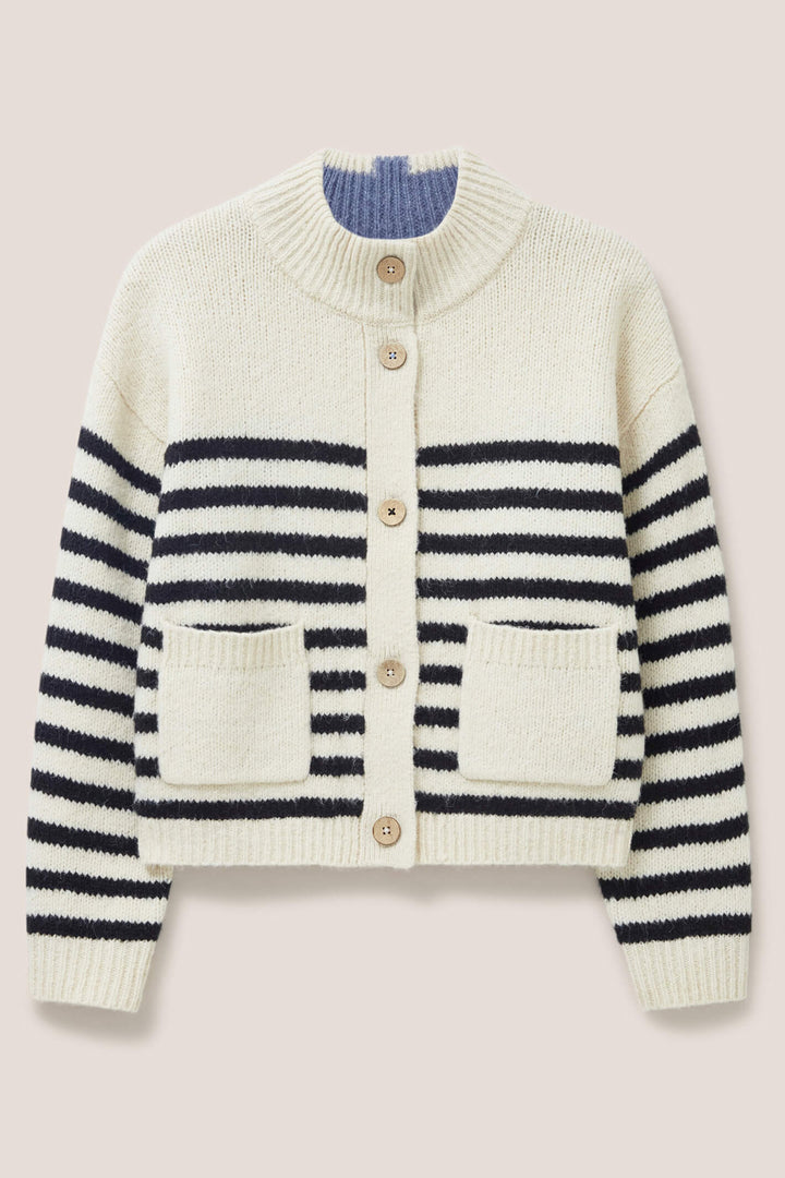 White Stuff 439580 Ivory Bonnie Navy Stripe Cardigan - Shirley Allum Boutique