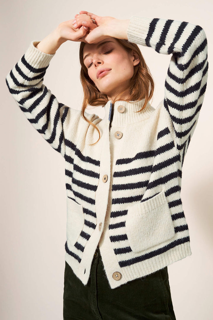 White Stuff 439580 Ivory Bonnie Navy Stripe Cardigan - Shirley Allum Boutique