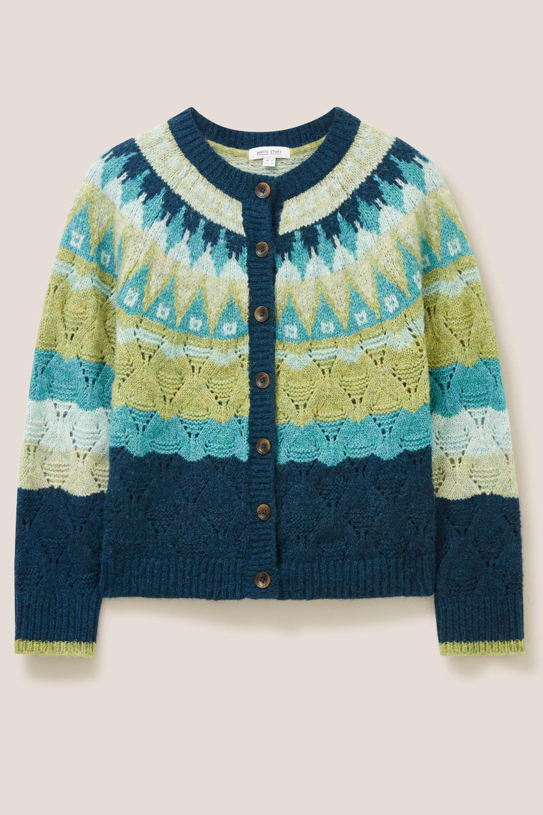 White Stuff 439630 Green Multicolour Yoke Cardigan - Shirley Allum Boutique