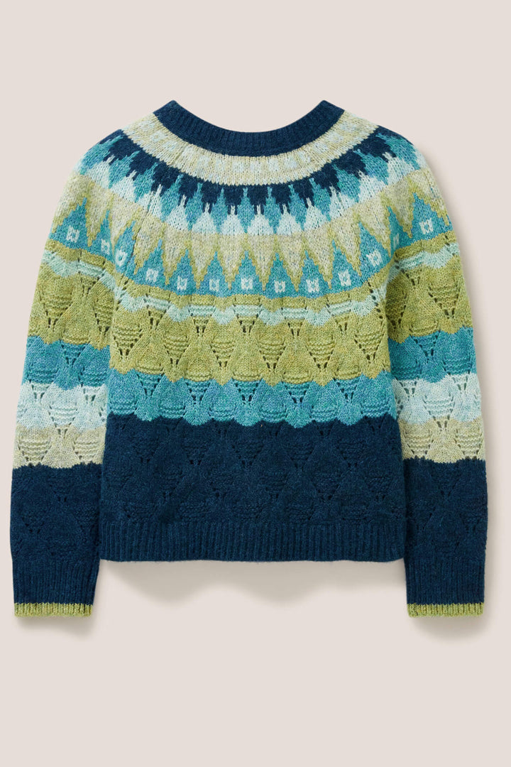 White Stuff 439630 Green Multicolour Yoke Cardigan - Shirley Allum Boutique