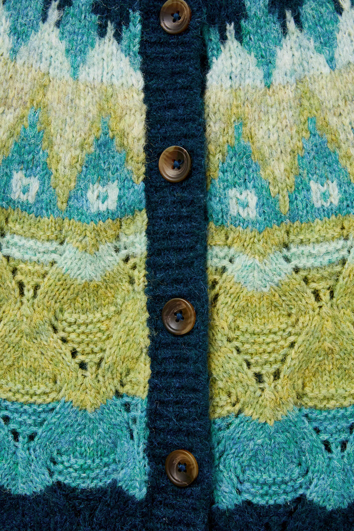 White Stuff 439630 Green Multicolour Yoke Cardigan - Shirley Allum Boutique