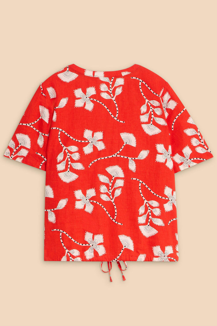 White Stuff 440413 Ferne Red Print Linen Blend Short Sleeve Shirt - Shirley Allum Boutique