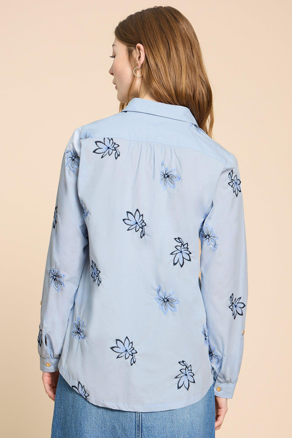 White Stuff 440421 Sophie Blue Embroidered Shirt - Shirley Allum Boutique