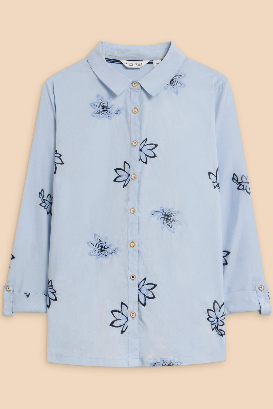 White Stuff 440421 Sophie Blue Embroidered Shirt - Shirley Allum Boutique