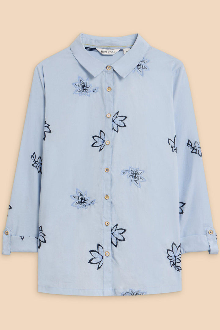 White Stuff 440421 Sophie Blue Embroidered Shirt - Shirley Allum Boutique