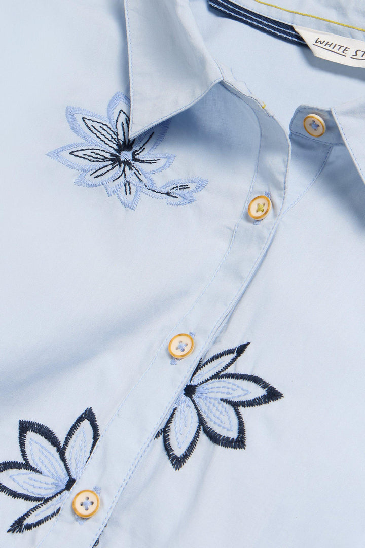 White Stuff 440421 Sophie Blue Embroidered Shirt - Shirley Allum Boutique