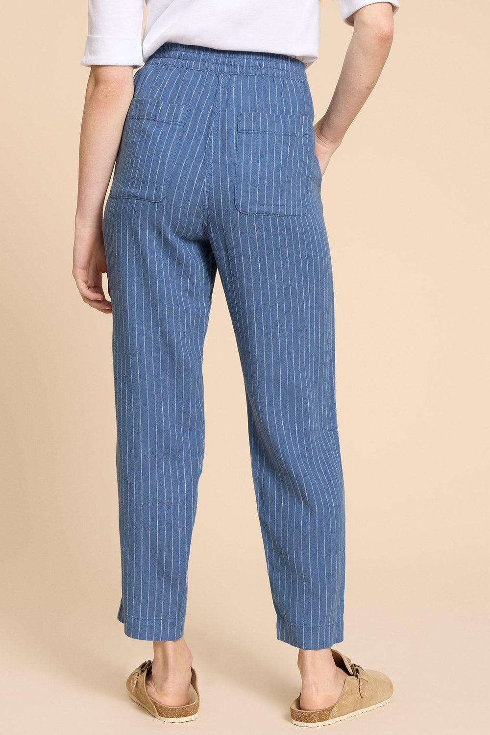 White Stuff 440433 Elle Blue Striped Linen Blend Trousers - Shirley Allum Boutique