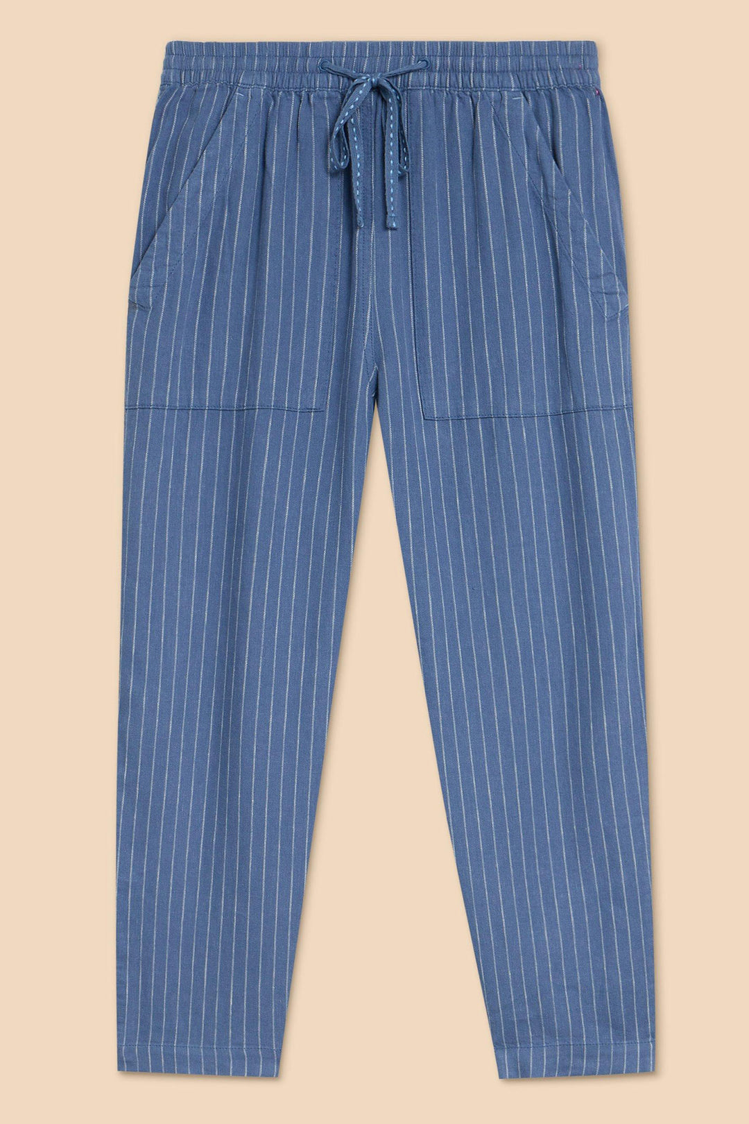 White Stuff 440433 Elle Blue Striped Linen Blend Trousers - Shirley Allum Boutique