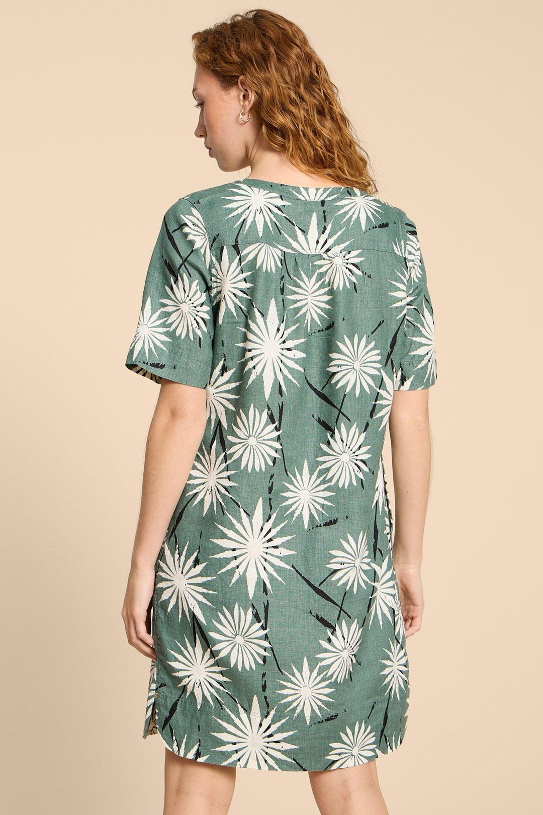 White Stuff 440452 June Green Print Linen Shift Dress - Shirley Allum Boutique