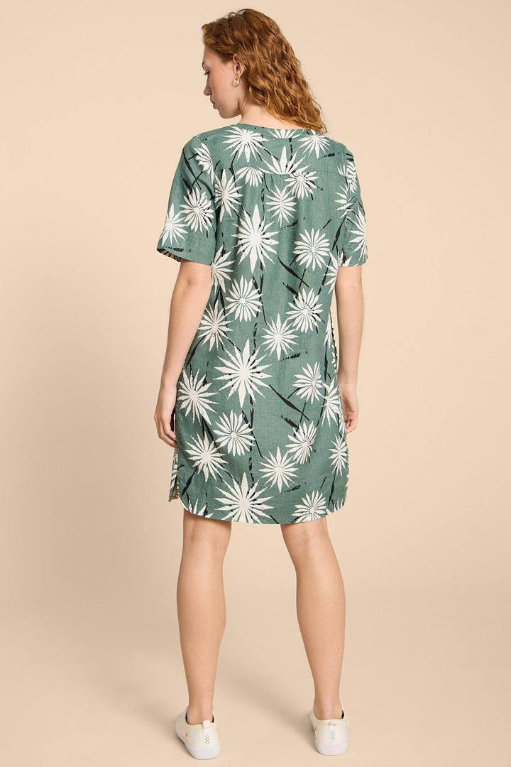 White Stuff 440452 June Green Print Linen Shift Dress - Shirley Allum Boutique