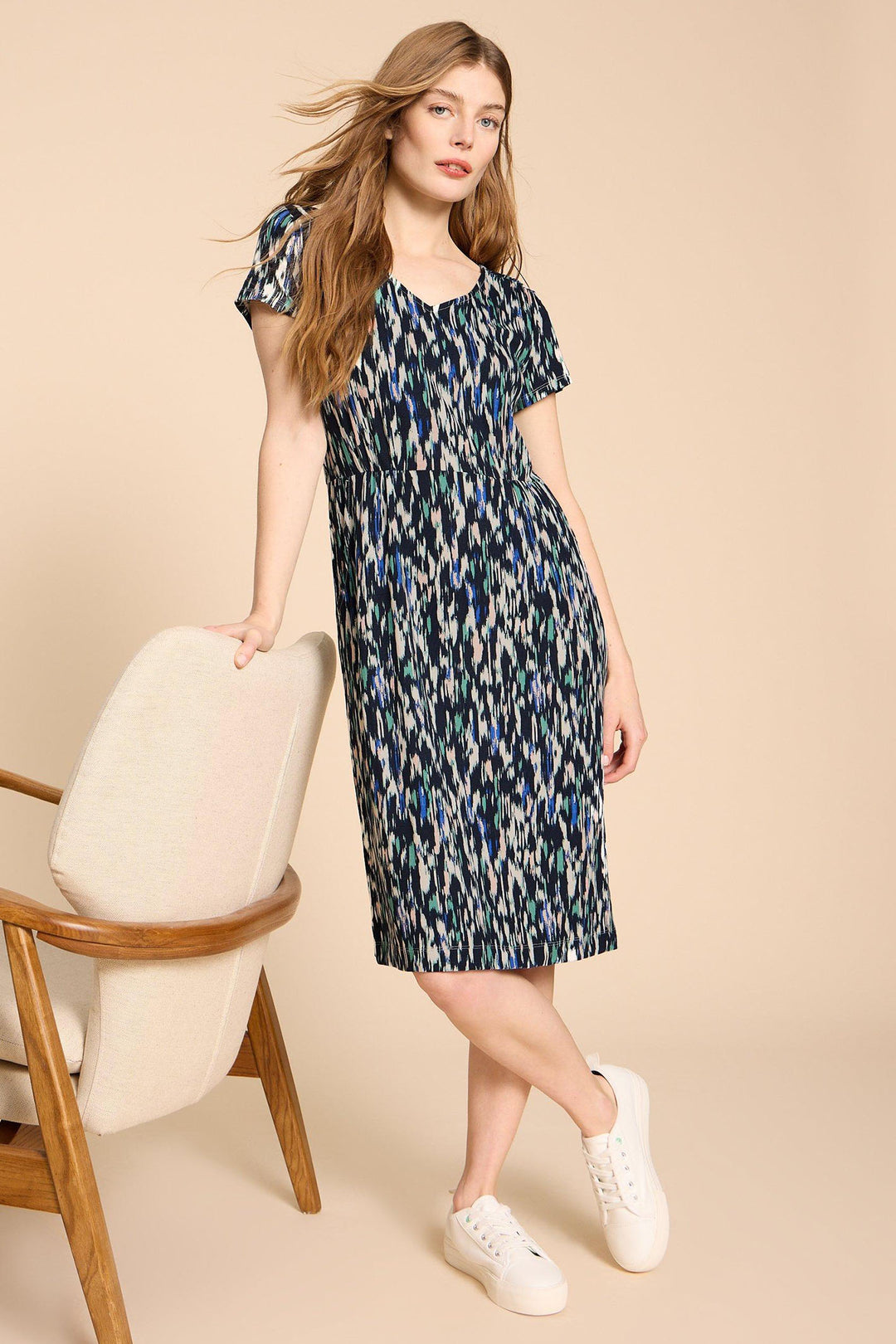 White Stuff 440474 Tallie Ecovero Navy Multi Jersey Dress - Shirley Allum Boutique