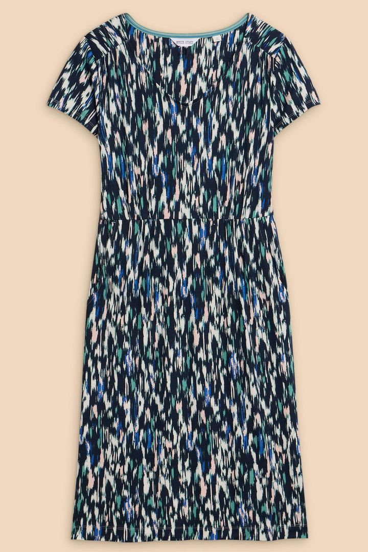 White Stuff 440474 Tallie Ecovero Navy Multi Jersey Dress - Shirley Allum Boutique