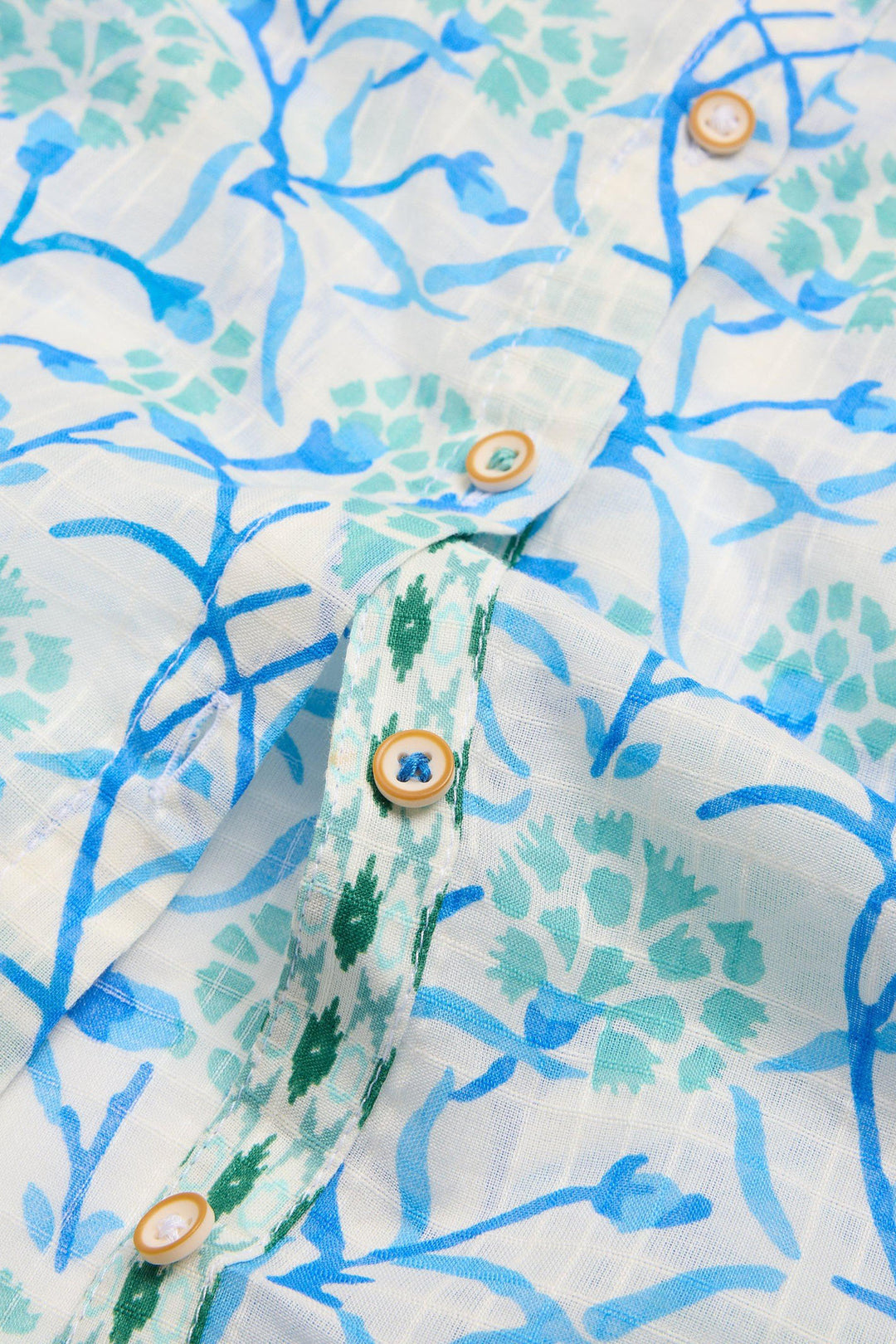 White Stuff 440875 Ellie Ivory Turquoise Print Organic Cotton Shirt - Shirley Allum Boutique