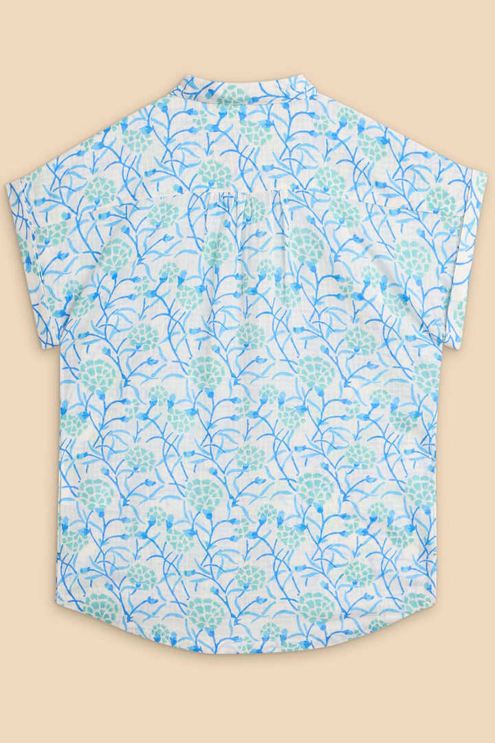 White Stuff 440875 Ellie Ivory Turquoise Print Organic Cotton Shirt - Shirley Allum Boutique