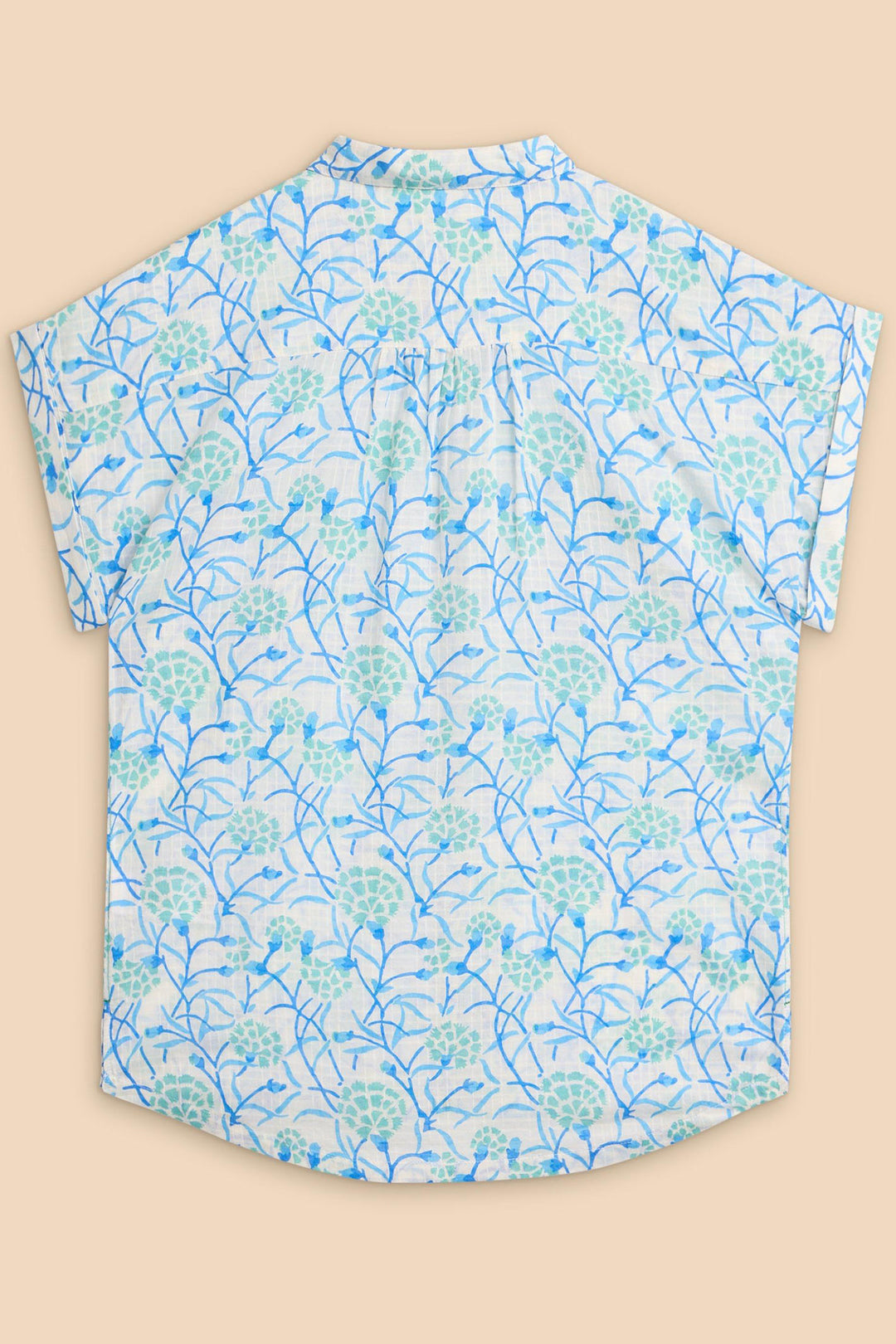 White Stuff 440875 Ellie Ivory Turquoise Print Organic Cotton Shirt - Shirley Allum Boutique