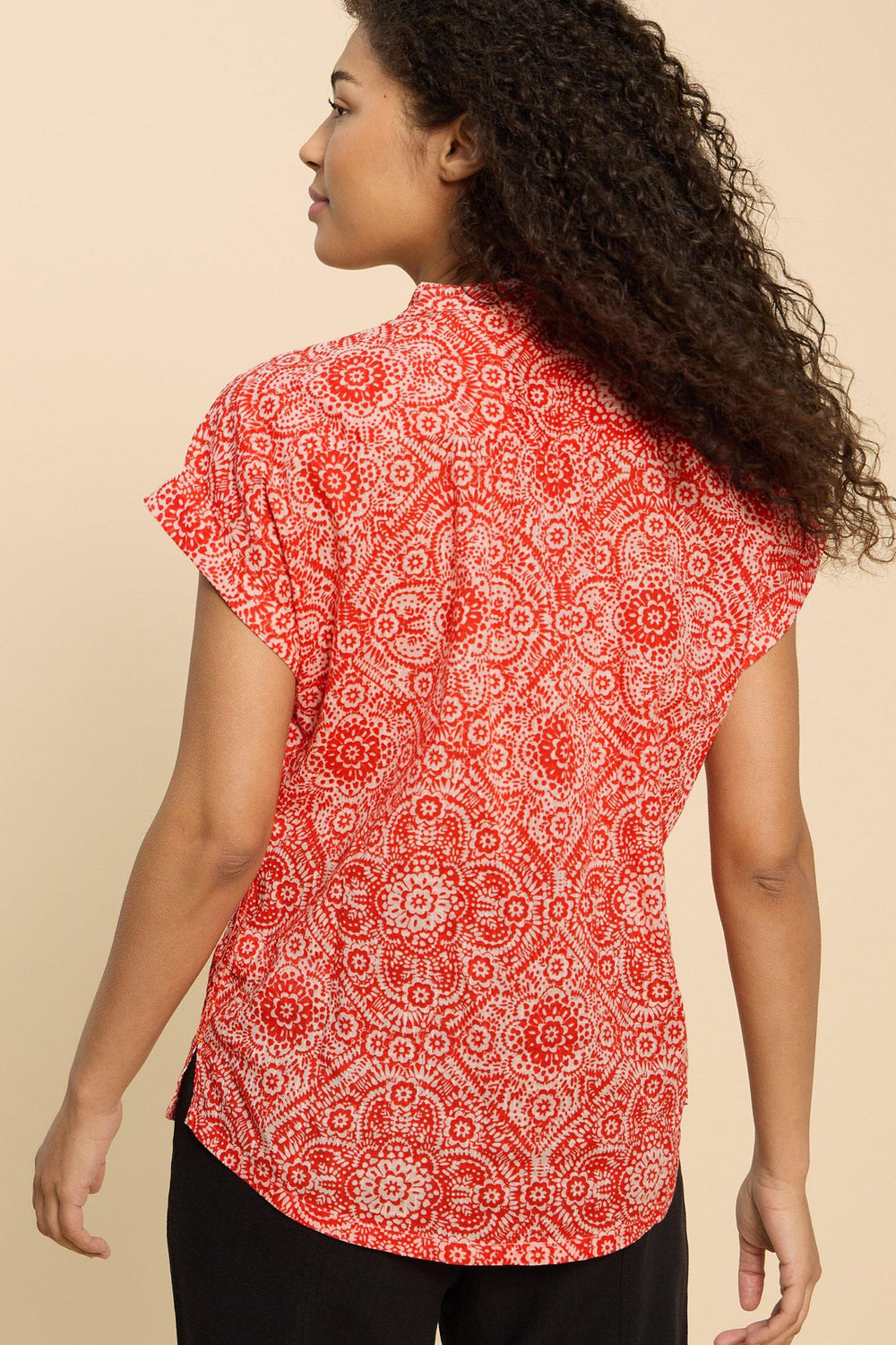 White Stuff 440875 Ellie Orange Print Organic Cotton Shirt - Shirley Allum Boutique