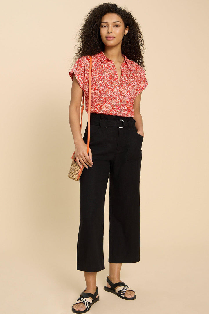 White Stuff 440875 Ellie Orange Print Organic Cotton Shirt - Shirley Allum Boutique