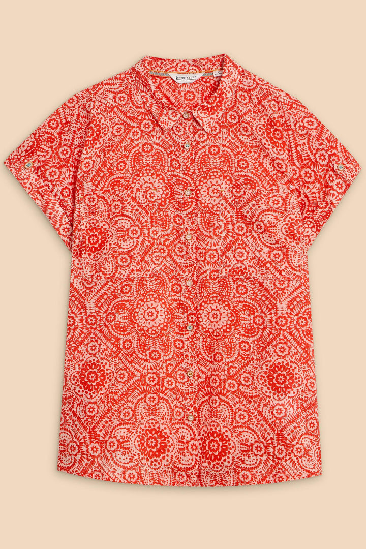 White Stuff 440875 Ellie Orange Print Organic Cotton Shirt - Shirley Allum Boutique