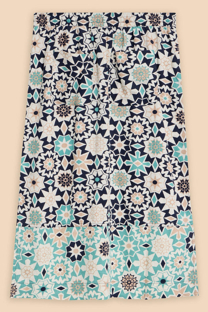 White Stuff 440939 Elle Navy Print Linen Blend Skirt - Shirley Allum Boutique