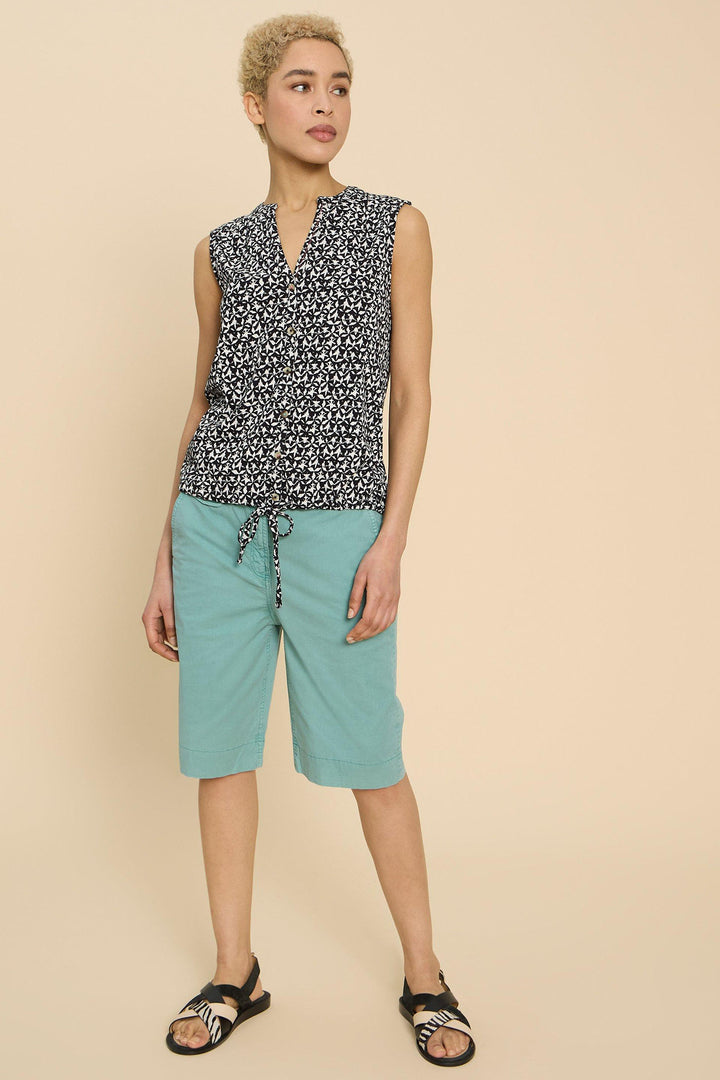 White Stuff 440946 Hayley Mid Teal Organic Chino Shorts - Shirley Allum Boutique