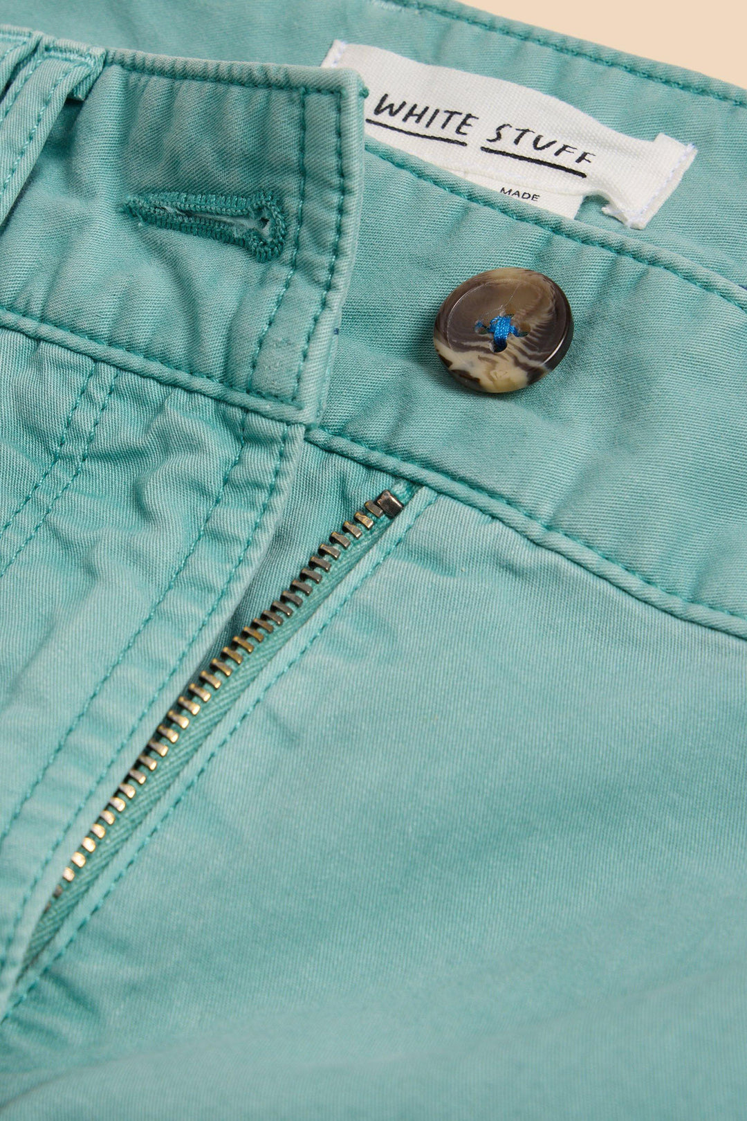 White Stuff 440946 Hayley Mid Teal Organic Chino Shorts - Shirley Allum Boutique