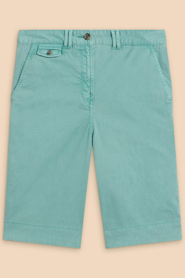 White Stuff 440946 Hayley Mid Teal Organic Chino Shorts - Shirley Allum Boutique