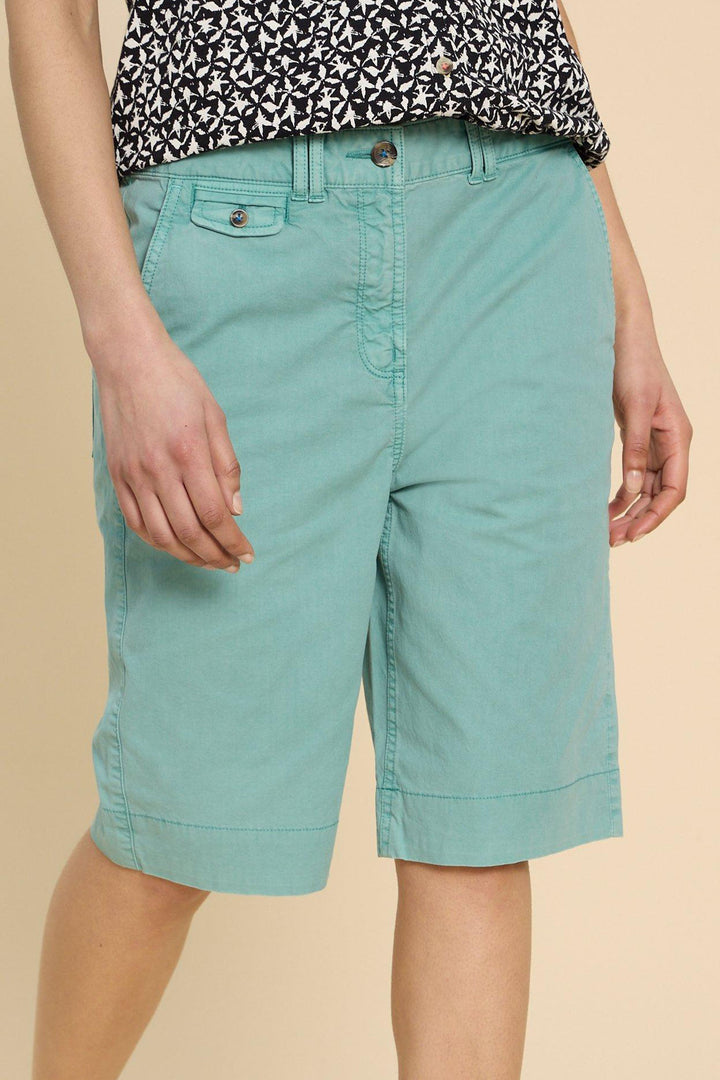 White Stuff 440946 Hayley Mid Teal Organic Chino Shorts - Shirley Allum Boutique