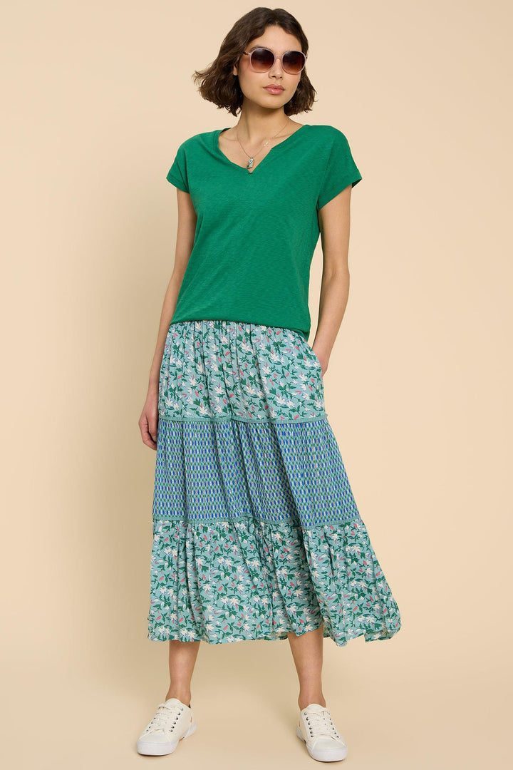 White Stuff 441004 Mabel Teal Green Mixed Print Skirt - Shirley Allum Boutique
