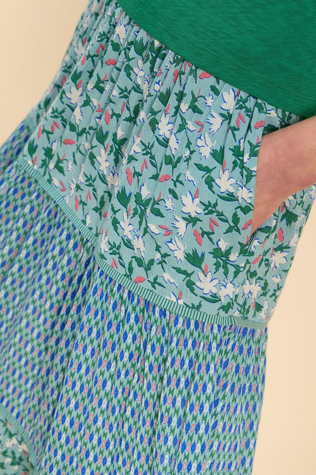 White Stuff 441004 Mabel Teal Green Mixed Print Skirt - Shirley Allum Boutique