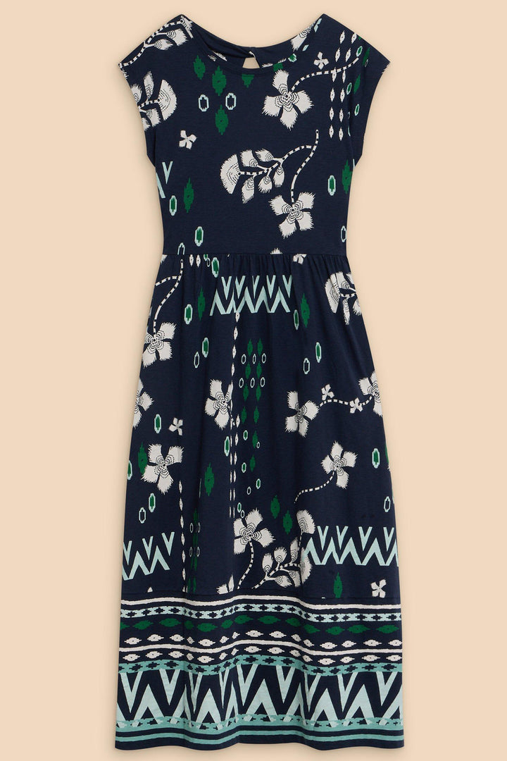 White Stuff 441011 Addison Navy Print Cotton Jersey Dress - Shirley Allum Boutique