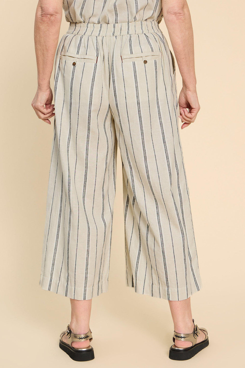 White Stuff 441034 Lisette Natural Beige Multi Stripe Culotte Trousers - Shirley Allum Boutique