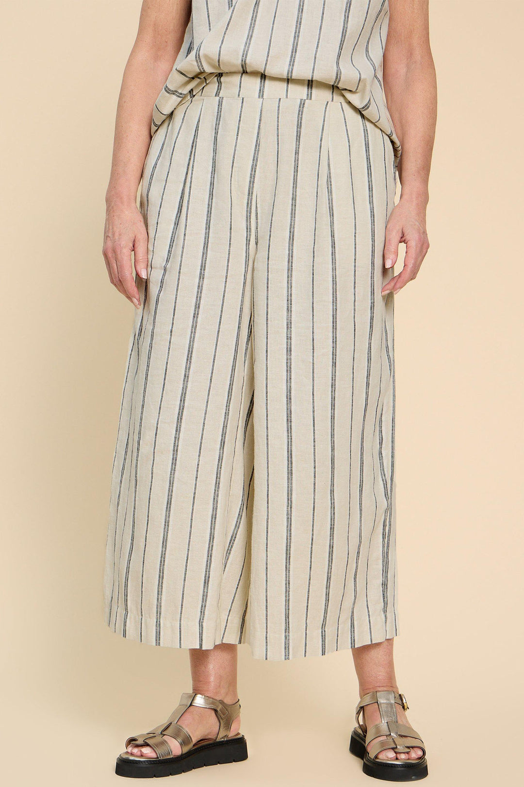 White Stuff 441034 Lisette Natural Beige Multi Stripe Culotte Trousers - Shirley Allum Boutique