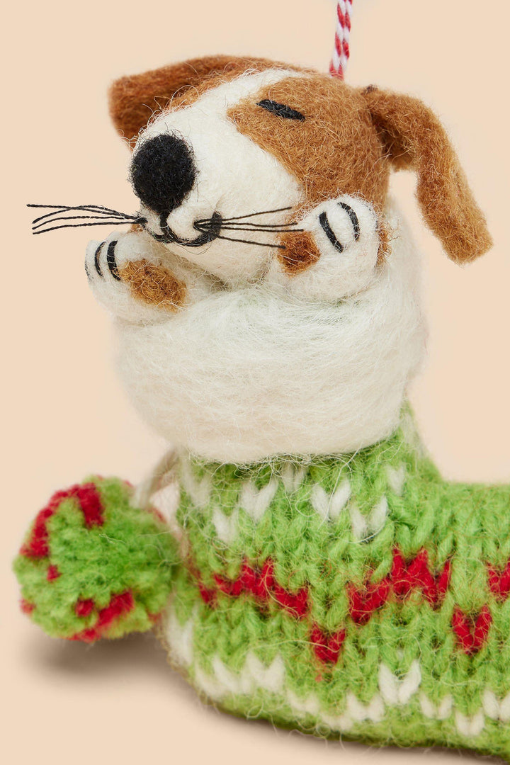 White Stuff 441201 White MLT Dog In A Stocking Hanging Decoration - Shirley Allum Boutique