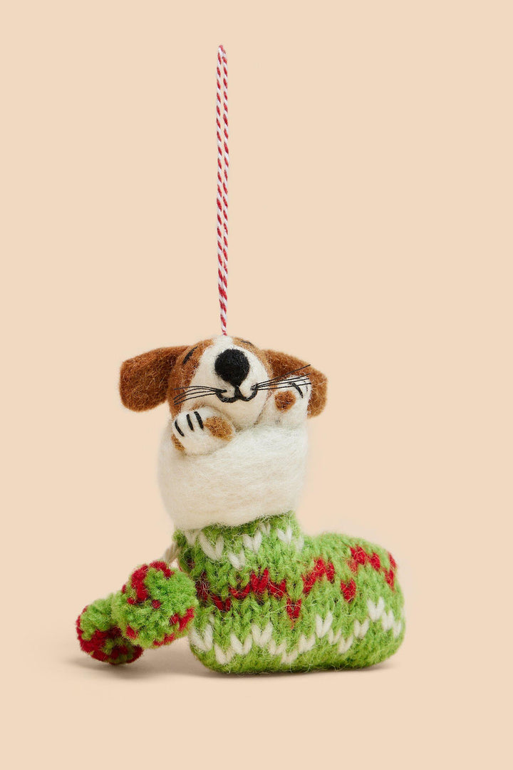 White Stuff 441201 White MLT Dog In A Stocking Hanging Decoration - Shirley Allum Boutique
