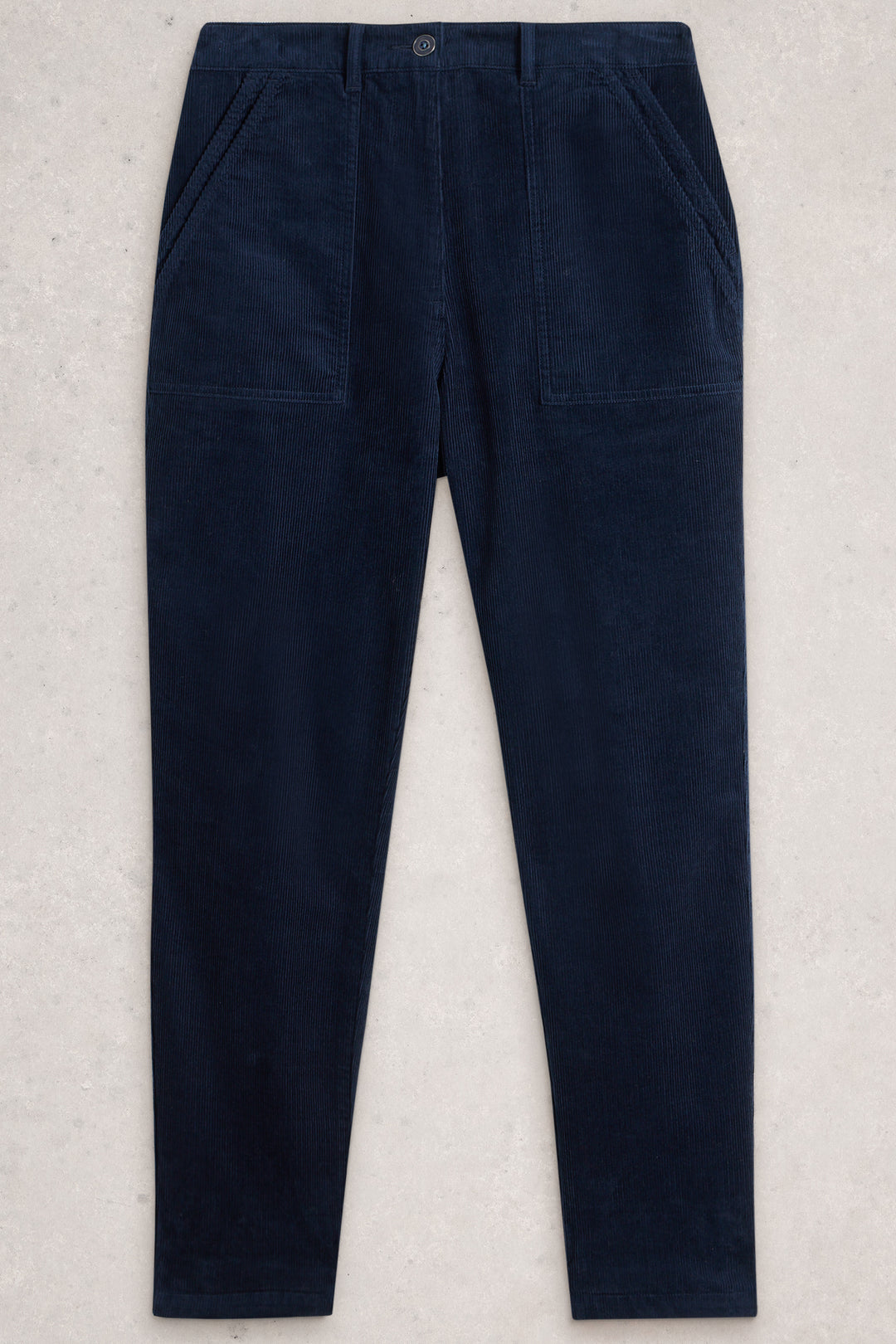 Navy blue pants on a light gray background