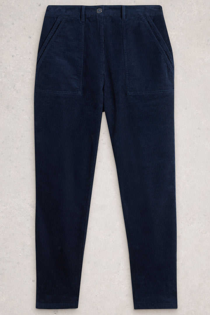 Navy blue pants on a light gray background